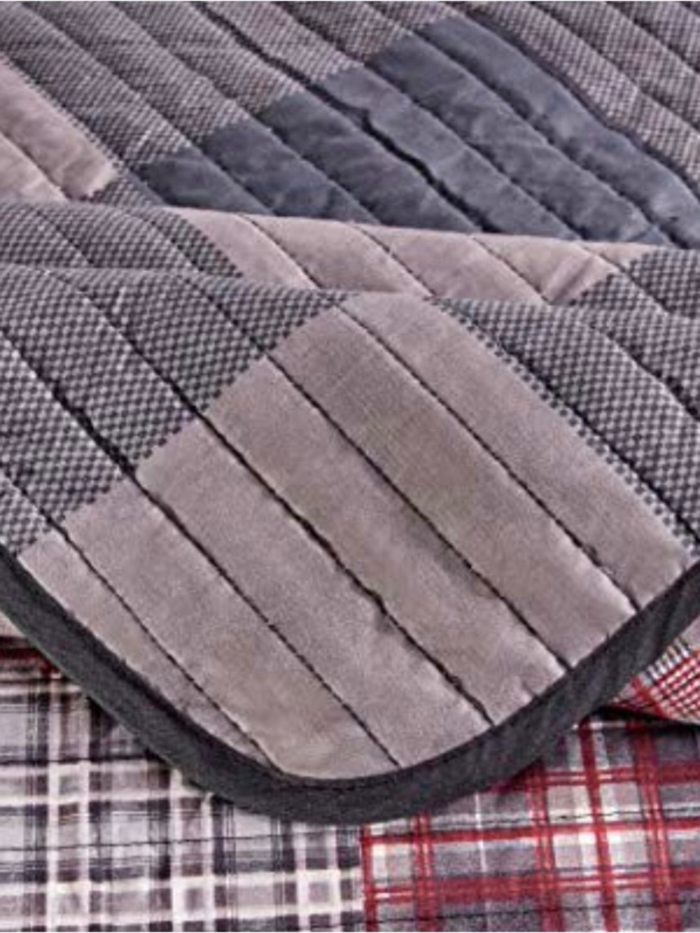 Plaid Cabin Quilted Bedspread Set in Red and Gray - Picture 3 of 3